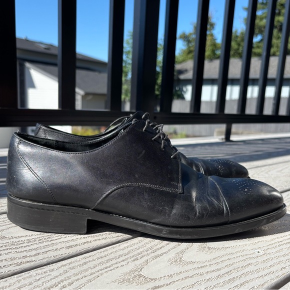 Salvatore Ferragamo Black Leather Oxford Lace Up Shoes Men's Size 9.5 2E - Picture 1 of 11